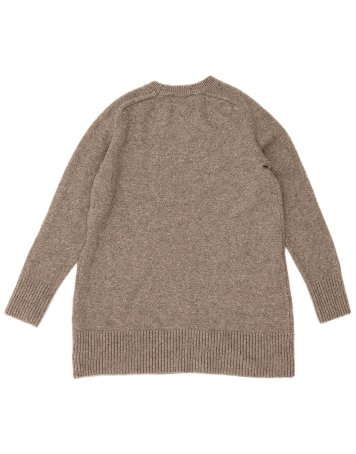 Suéter feminino Zara com gola canoa UK 12 poliéster manchado cinza médio