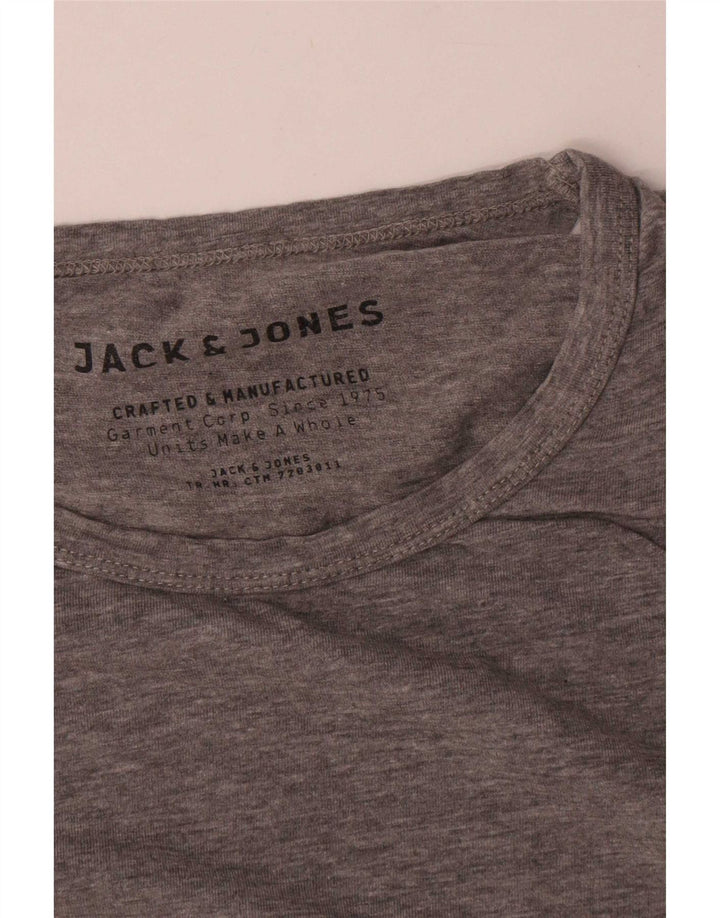 Jack & Jones Camiseta masculina de manga comprida grande algodão cinza