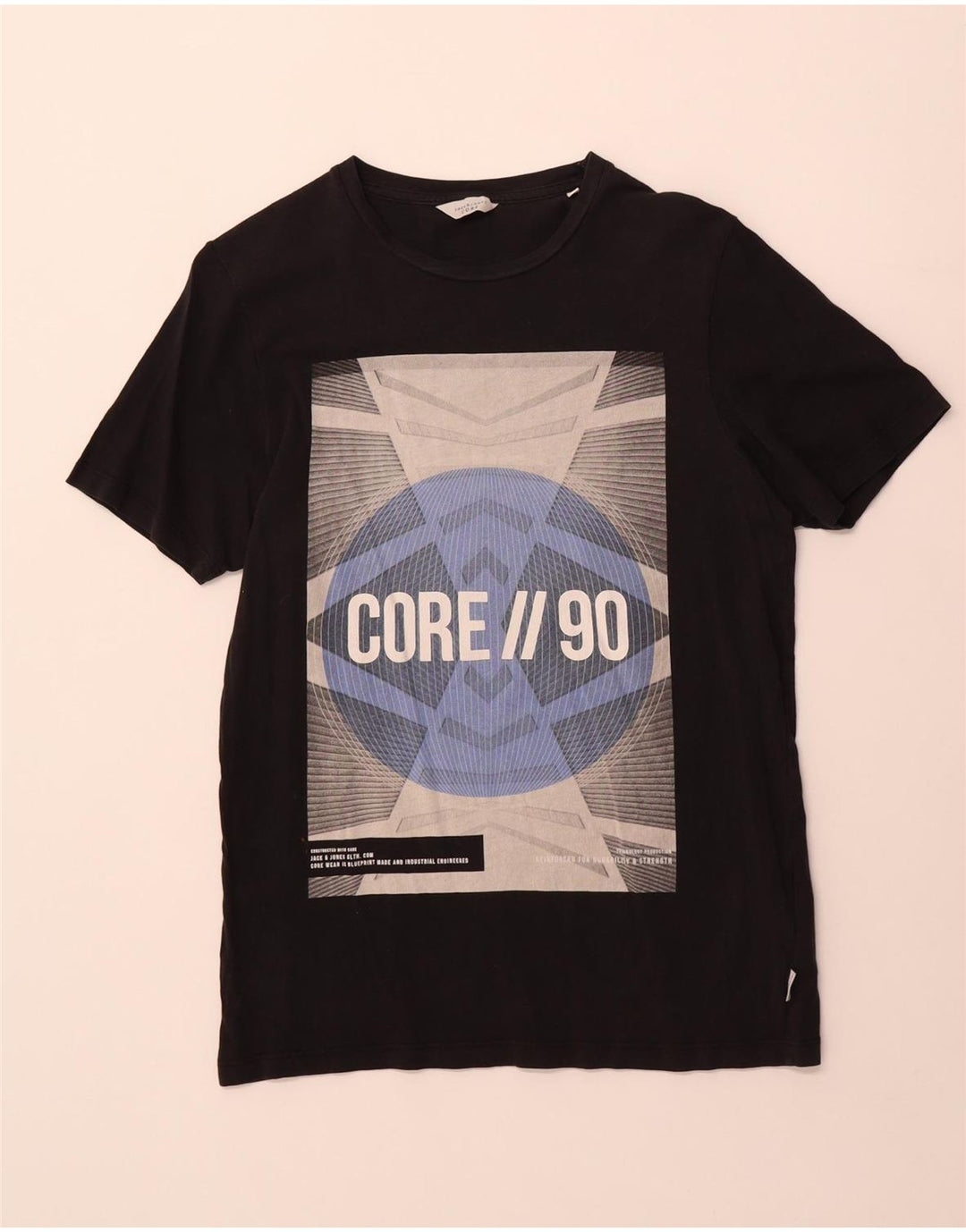 Camiseta gráfica masculina Jack & Jones, top pequeno de algodão preto