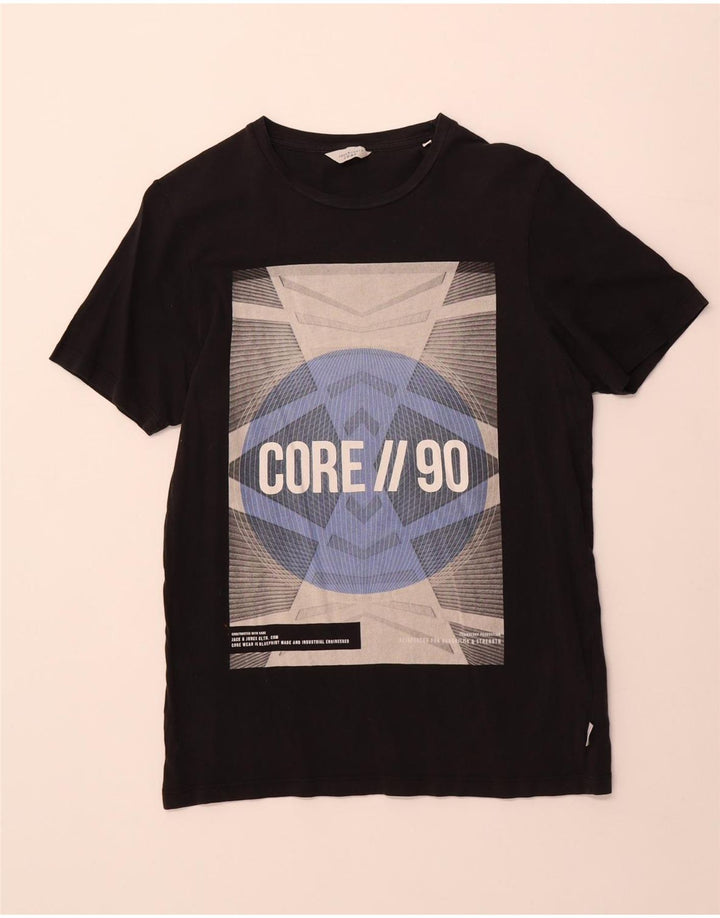 Camiseta gráfica masculina Jack & Jones, top pequeno de algodão preto