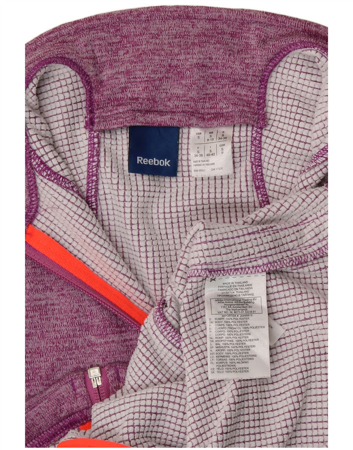 REEBOK Jaqueta feminina de treino para mulheres Reino Unido 8/10 Poliéster manchado roxo pequeno