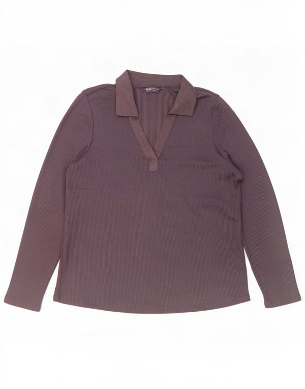 Camisa pólo feminina de manga comprida Marks & Spencer Reino Unido 18 XL roxo poliéster