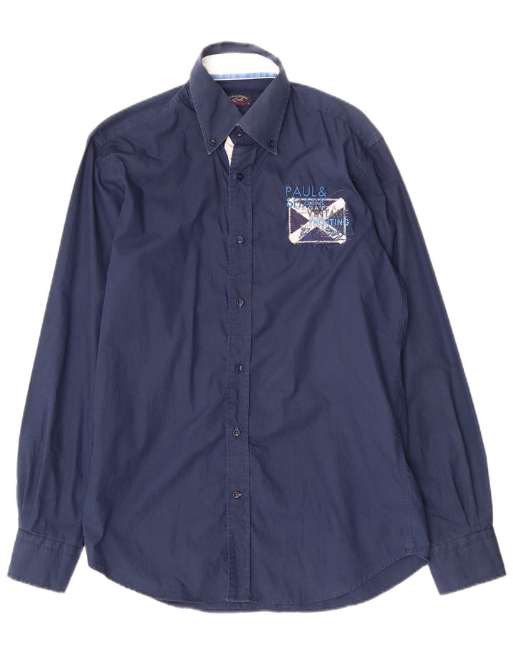 Camisa gráfica masculina Paul & Shark tamanho 39 algodão azul marinho médio