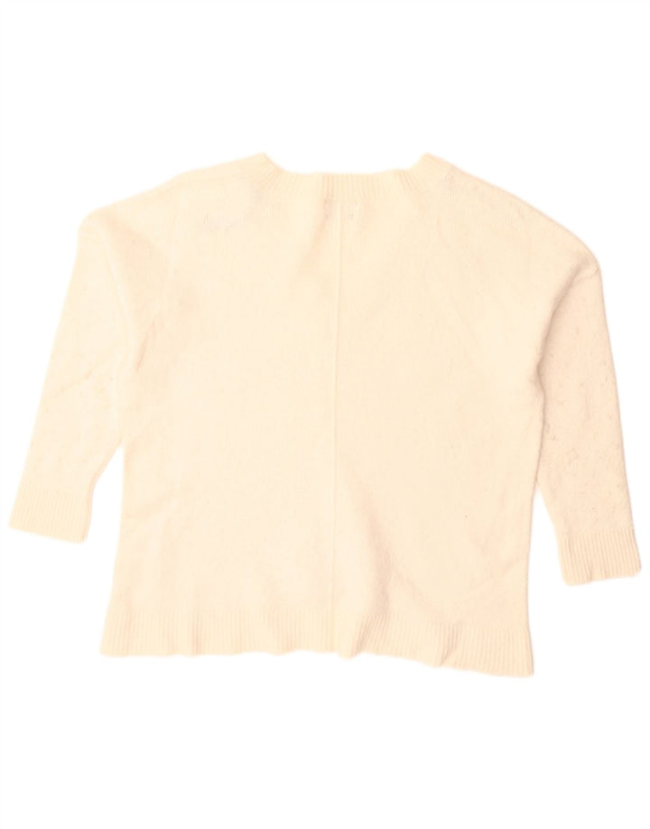 Suéter feminino Massimo Dutti grande com decote em V Reino Unido 10 pequeno off white