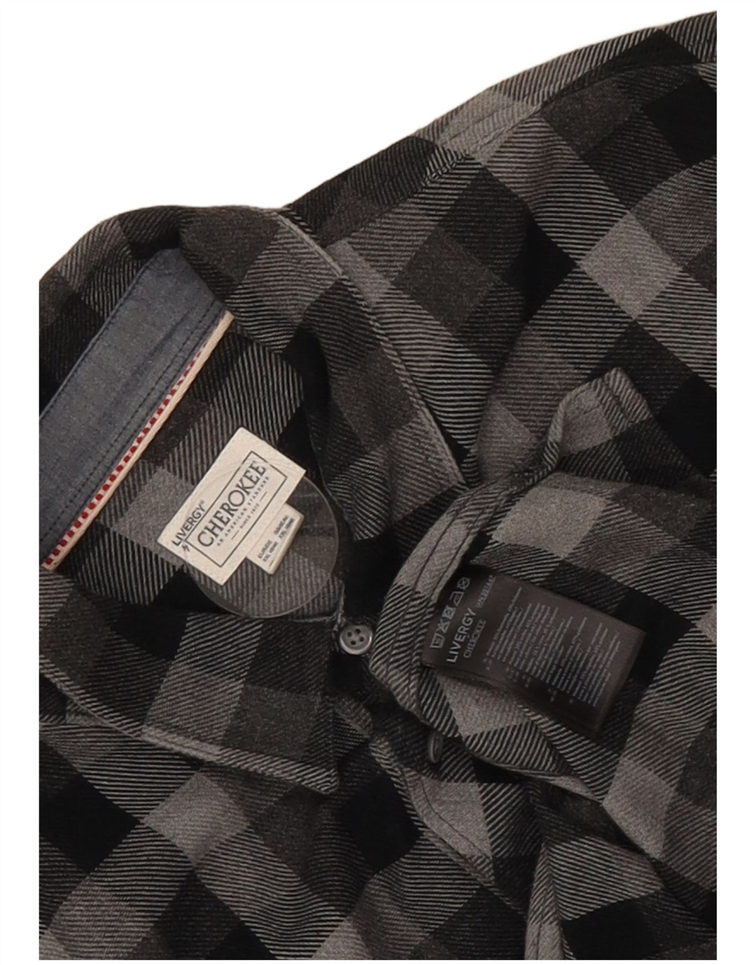 Camisa masculina de flanela Cherokee 2XL algodão xadrez cinza