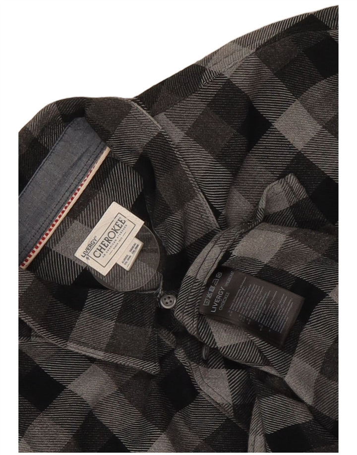 Camisa masculina de flanela Cherokee 2XL algodão xadrez cinza