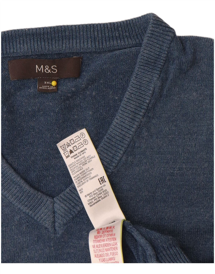 Suéter masculino Marks & Spencer com decote em V 3XL azul acrílico