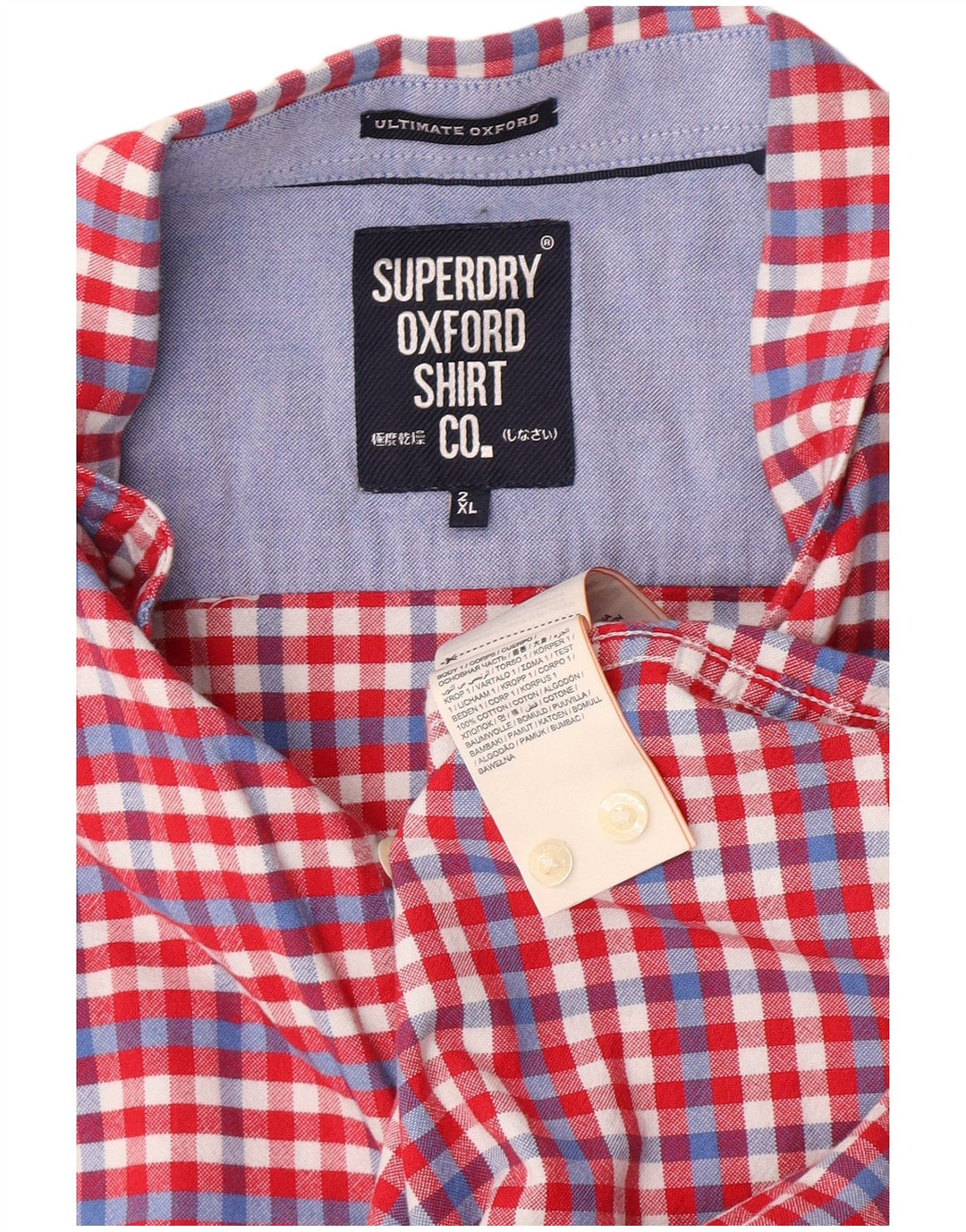 Camisa masculina Superdry de manga curta 2XL algodão vermelho guingão