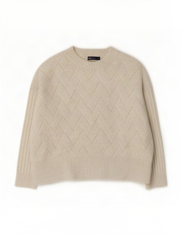 Suéter feminino Marks & Spencer grande com gola redonda Reino Unido 16 grande branco