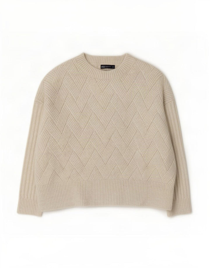 Suéter feminino Marks & Spencer grande com gola redonda Reino Unido 16 grande branco