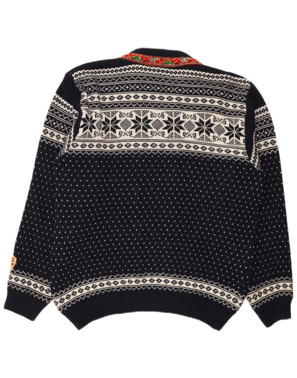 Suéter cardigã feminino vintage UK 20 2XL azul marinho Fair Isle