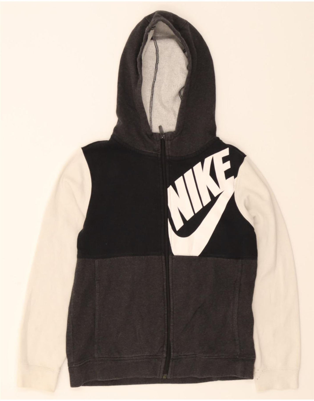 NIKE Boys Standard Fit Zip Hoodie Sweater 12-13 Years Large Grey Vintage Nike and Second-Hand Nike from Messina Hembry 