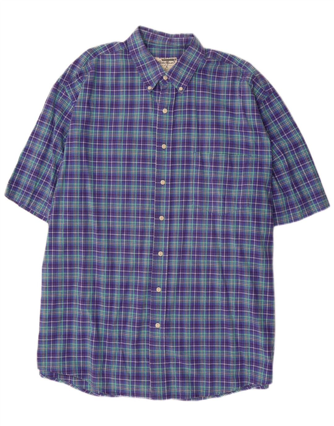 EDDIE BAUER Camisa masculina de manga curta XL roxo xadrez algodão