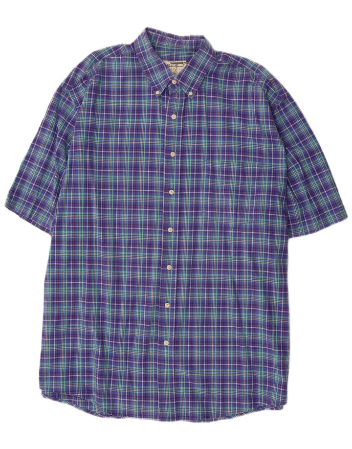 EDDIE BAUER Camisa masculina de manga curta XL roxo xadrez algodão