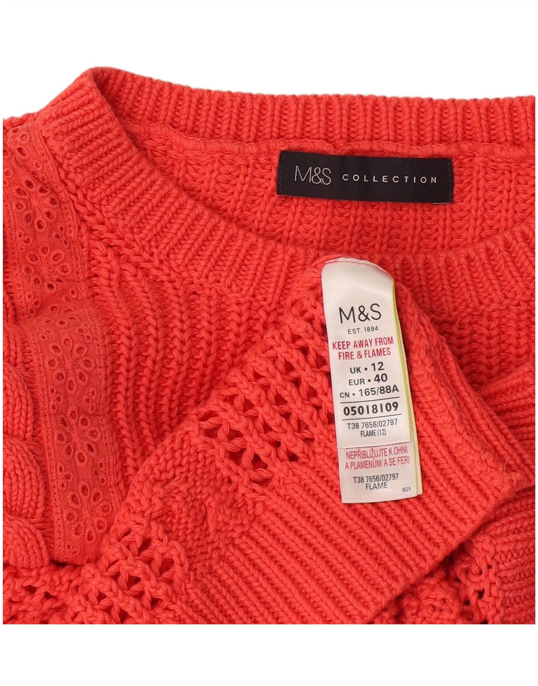Suéter feminino Marks & Spencer com gola redonda Reino Unido 12 médio laranja