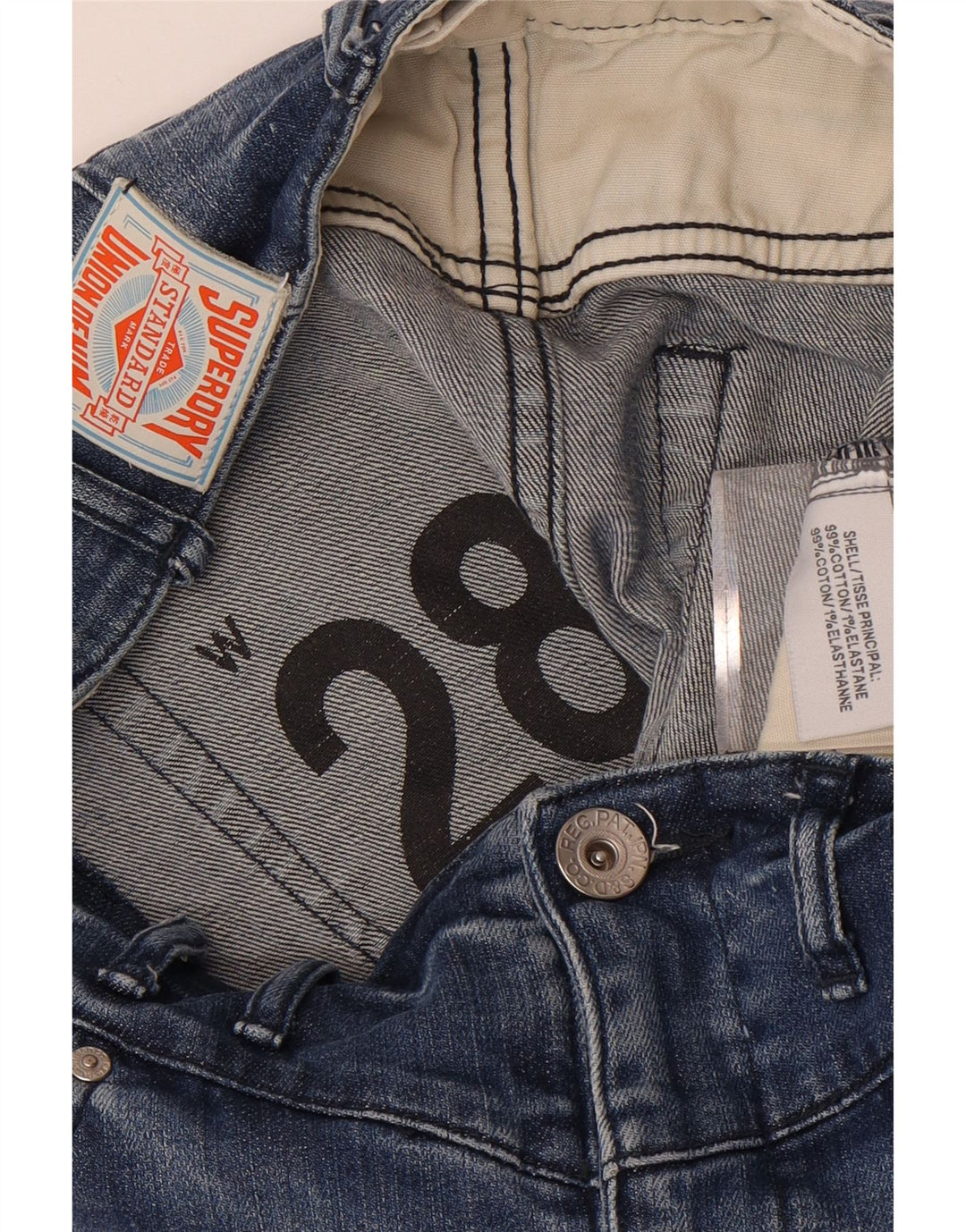 Mini saia jeans feminina Superdry W28 algodão azul médio