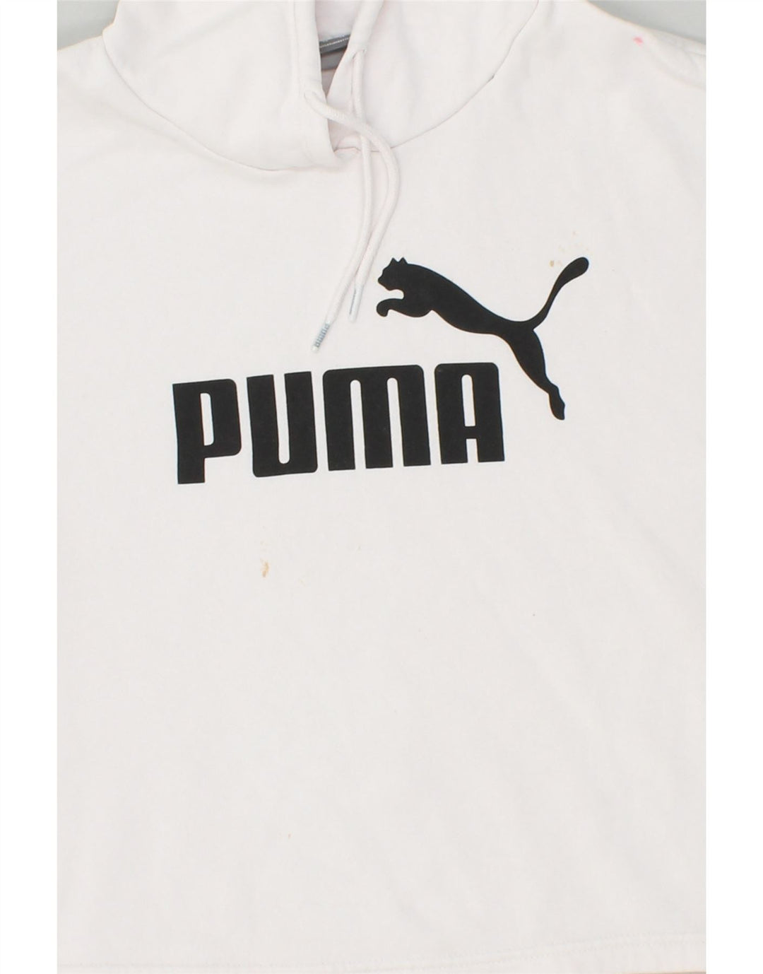PUMA Womens Graphic Hoodie Jumper UK 6 XS White Cotton | Vintage Puma | Thrift | Second-Hand Puma | Used Clothing | Messina Hembry 