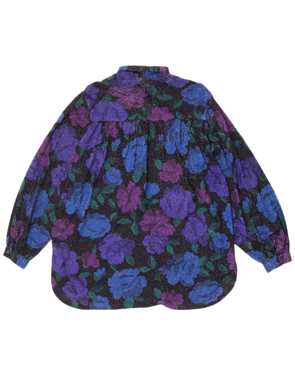 Blusa feminina vintage oversized UK 16 grande azul floral