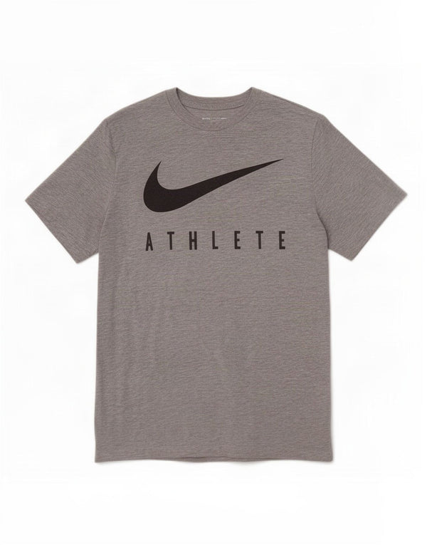 Camiseta Nike masculina Dri Fit Graphic Top cinza médio poliéster manchado