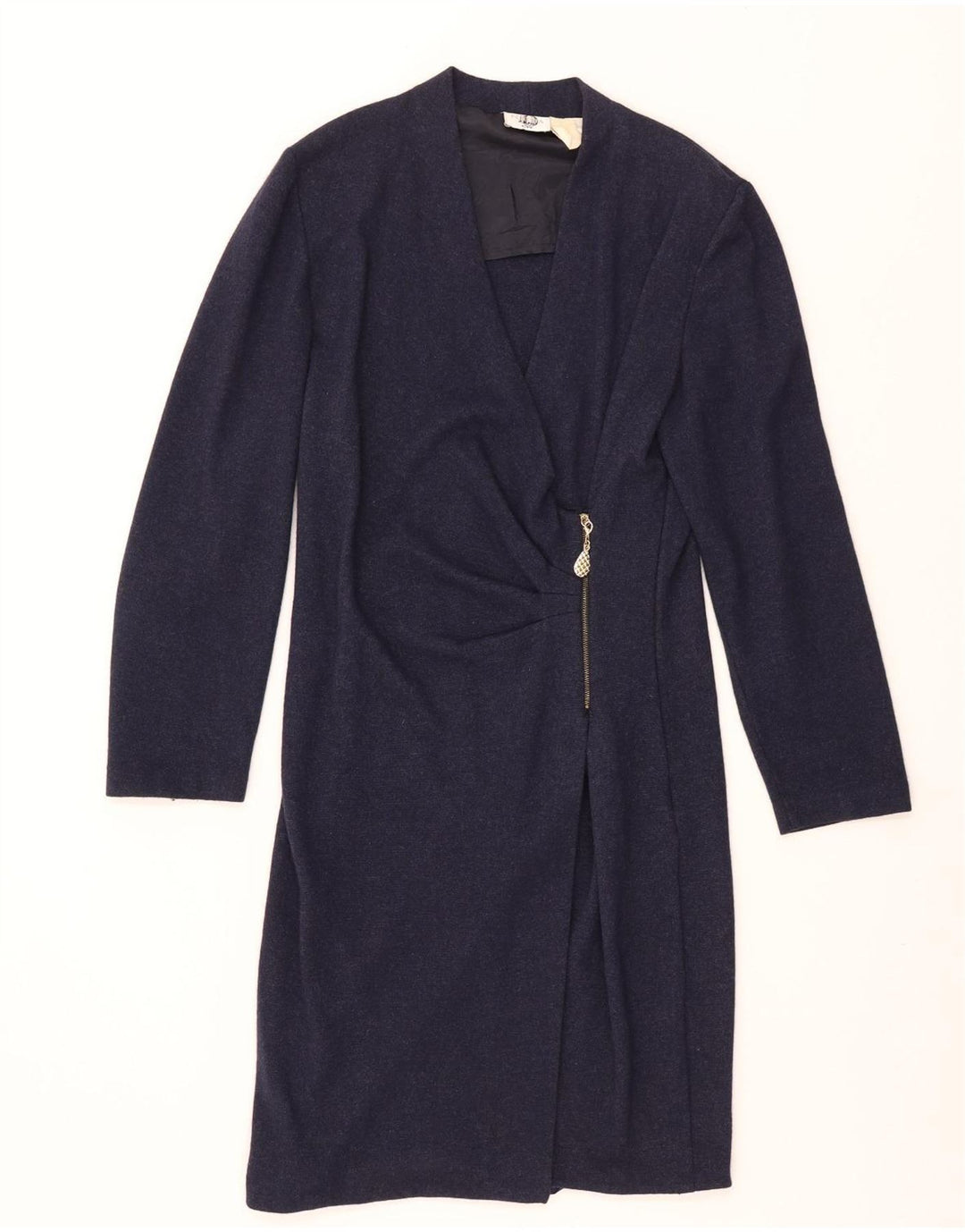 Vestido feminino de manga comprida Gianfranco Ferre UK 14 médio azul marinho