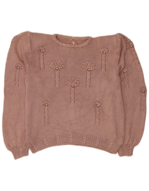 Suéter feminino vintage com gola redonda e gola redonda Reino Unido 16 grande rosa