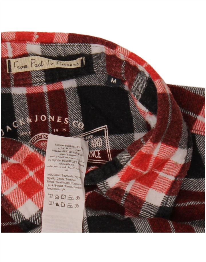 Camisa masculina de flanela JACK & JONES de algodão xadrez vermelho médio