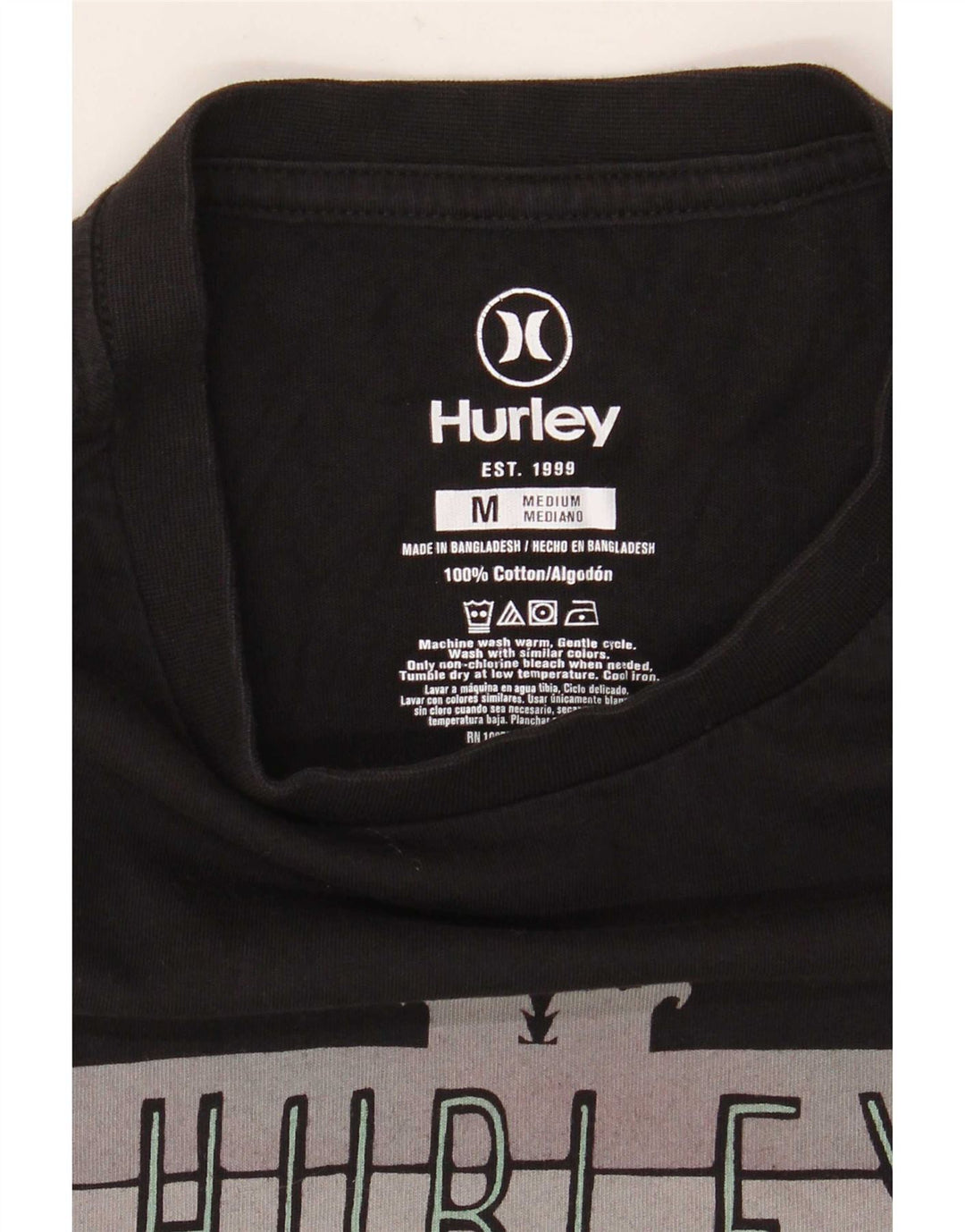 Camiseta gráfica masculina Hurley Top médio algodão preto