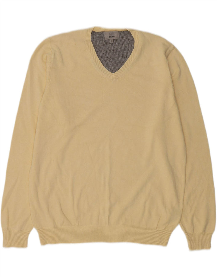 Suéter masculino MARKS & SPENCER com ajuste regular e decote em V, grande algodão bege