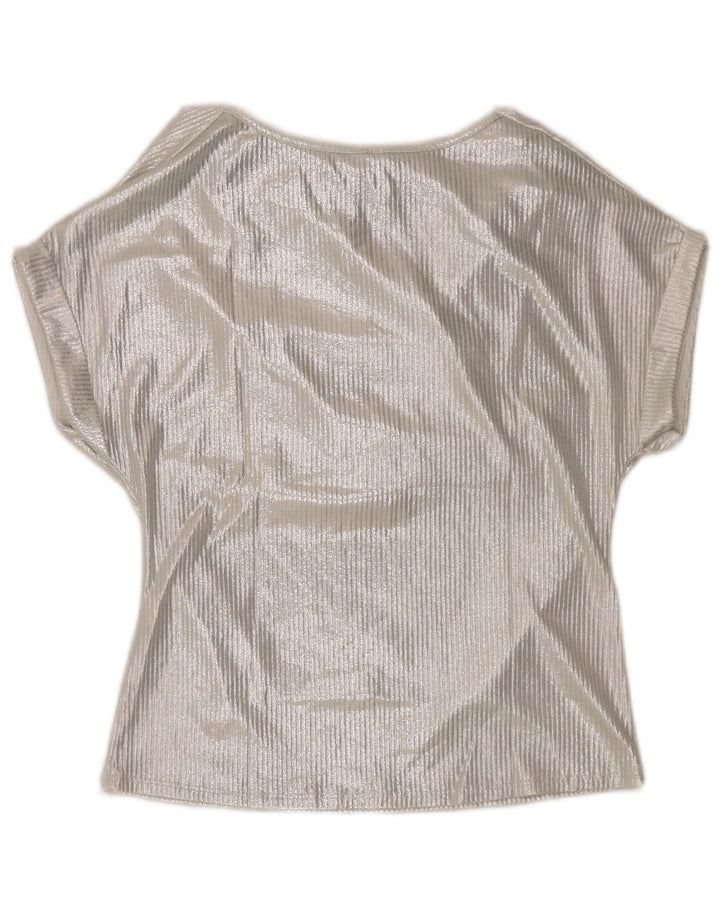 Blusa feminina vintage UK 16 grande viscose prateada