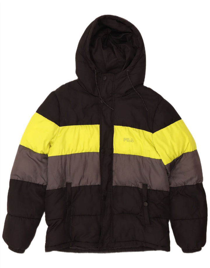 Jaqueta masculina acolchoada com capuz FILA UK 36 poliéster colorblock preto pequeno