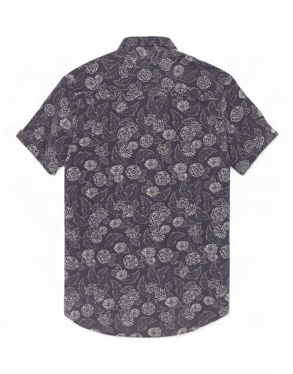 Camisa masculina de manga curta Ted Baker tamanho 2 pequeno algodão floral azul marinho