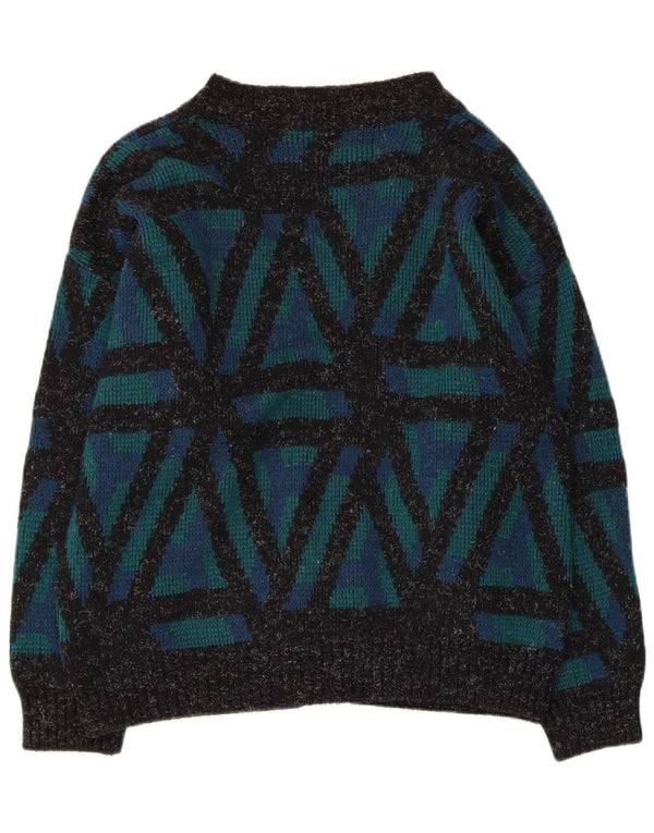 Suéter cardigã feminino VINTAGE UK 18 XL verde geométrico