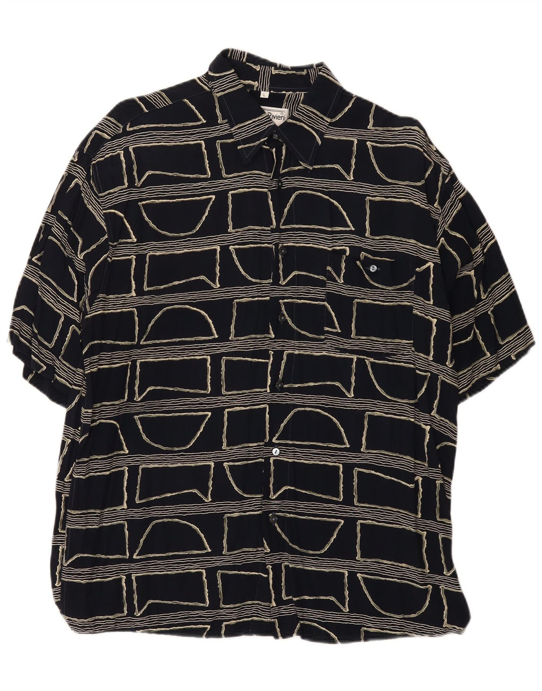 Camisa masculina vintage de manga curta grande preta geométrica