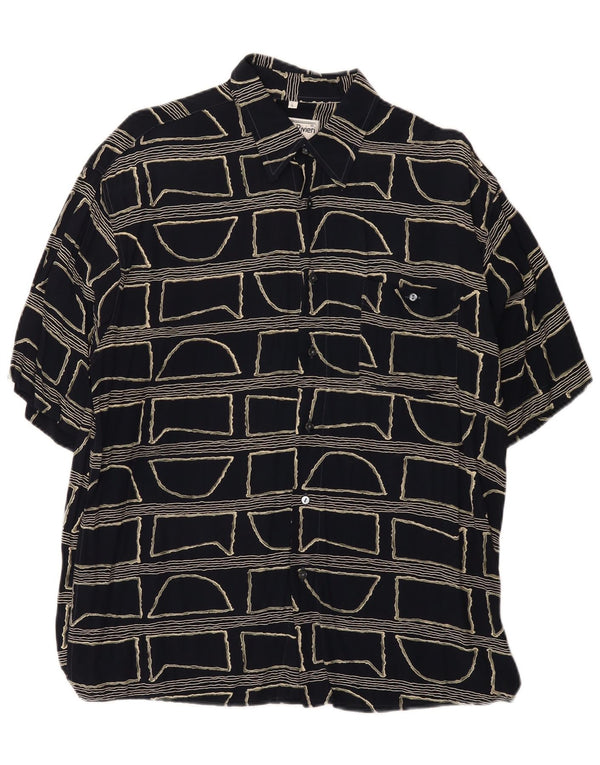 Camisa masculina vintage de manga curta grande preta geométrica