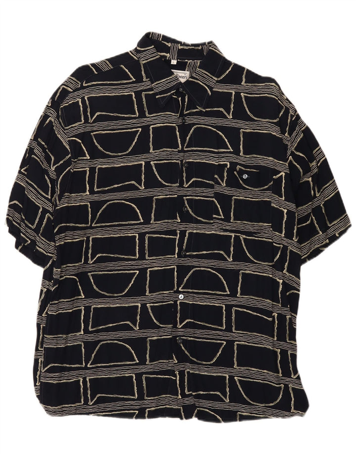 Camisa masculina vintage de manga curta grande preta geométrica
