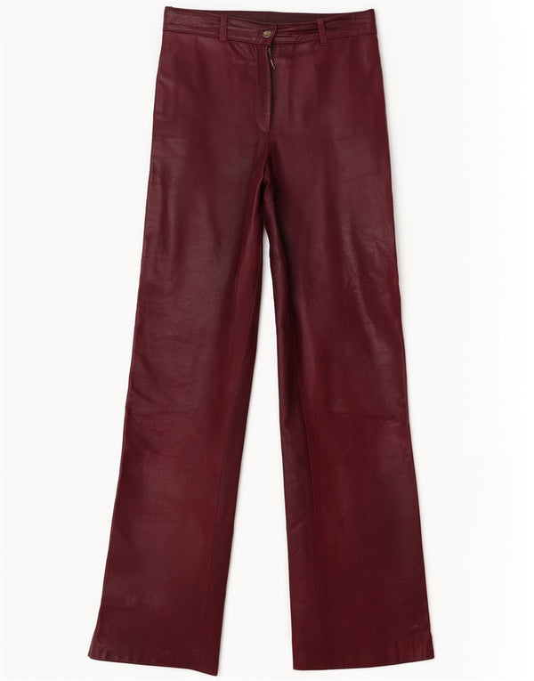 Calças de couro retas femininas vintage W26 L29 Borgonha