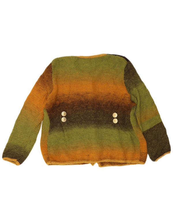 Suéter cardigã feminino vintage Reino Unido 12 verde médio colorblock retrô