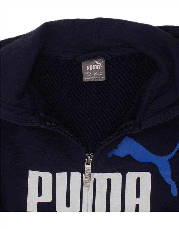 PUMA Boys Graphic Zip Hoodie Sweater 9-10 Years Navy Blue Cotton Vintage Puma and Second-Hand Puma from Messina Hembry 