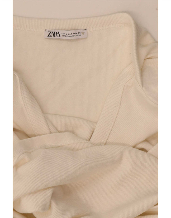 Zara Womens Crop Top Manga Longa Reino Unido 14 Grande Branco