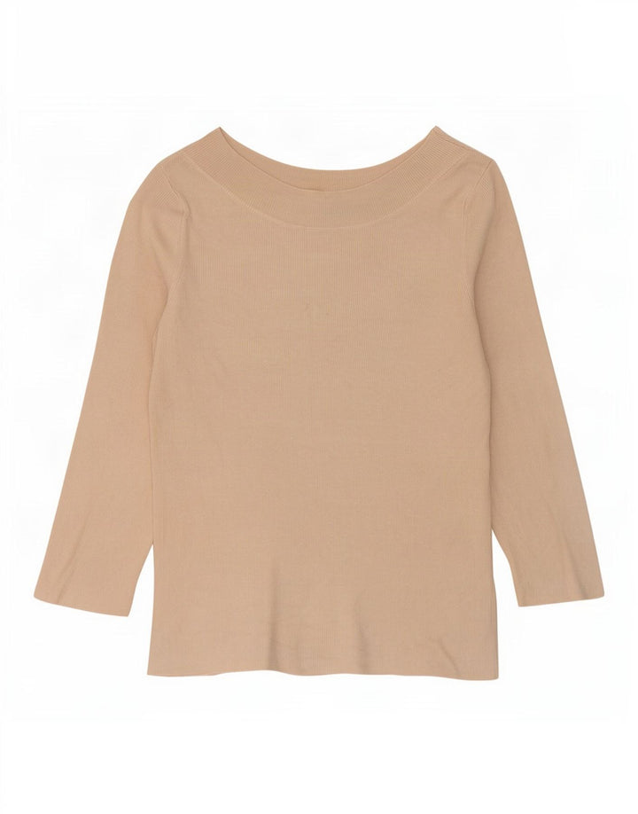 Top curto feminino Oasis manga 3/4 Reino Unido 12 viscose bege médio