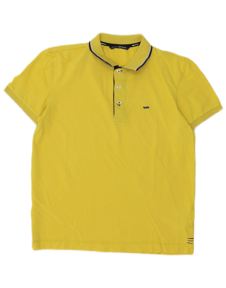 Camisa polo masculina Gas de algodão listrado amarelo médio