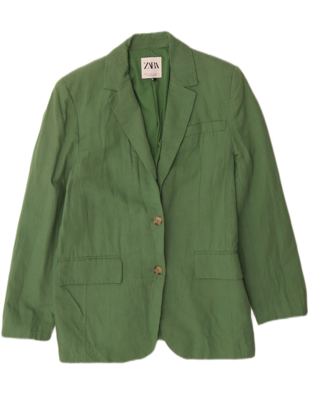 Jaqueta blazer oversized Zara feminina com 2 botões Reino Unido 10 linho verde pequeno