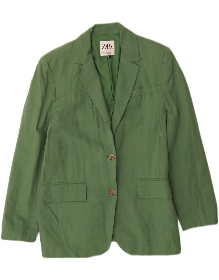 Jaqueta blazer oversized Zara feminina com 2 botões Reino Unido 10 linho verde pequeno