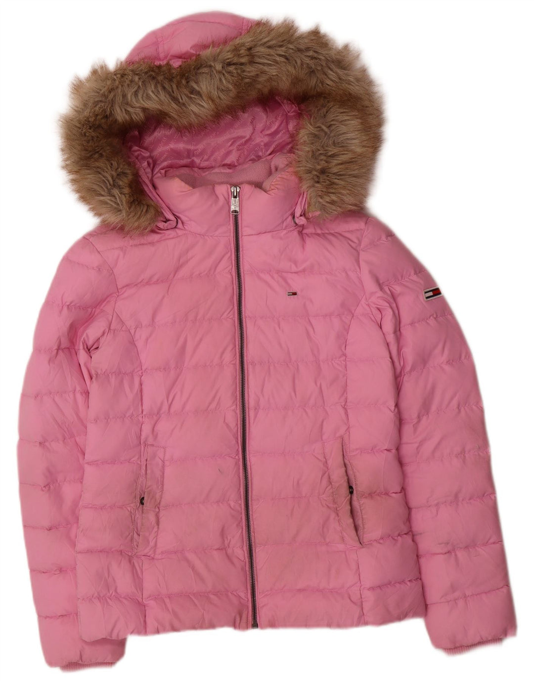 Jaqueta acolchoada com capuz feminina Tommy Hilfiger UK 10 poliéster rosa pequeno