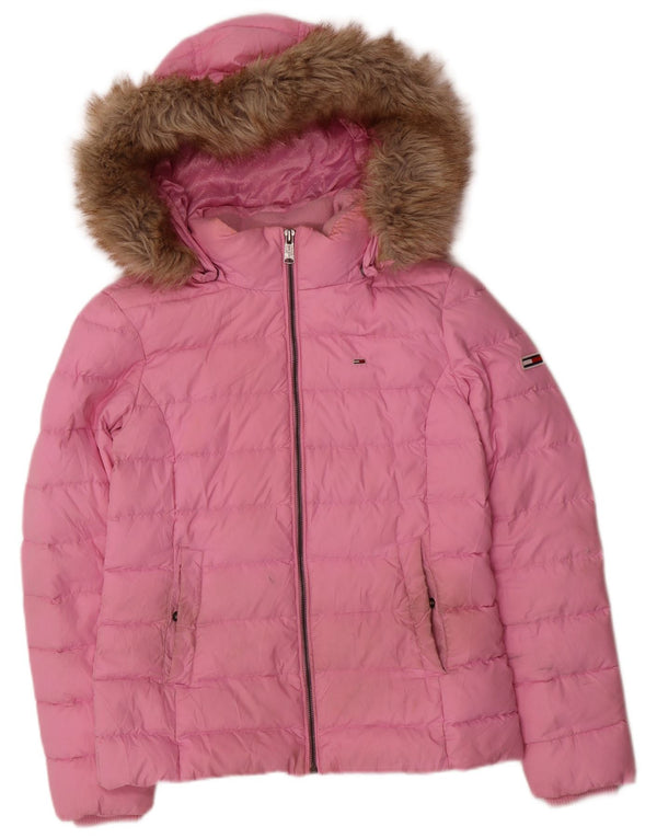 Jaqueta acolchoada com capuz feminina Tommy Hilfiger UK 10 poliéster rosa pequeno