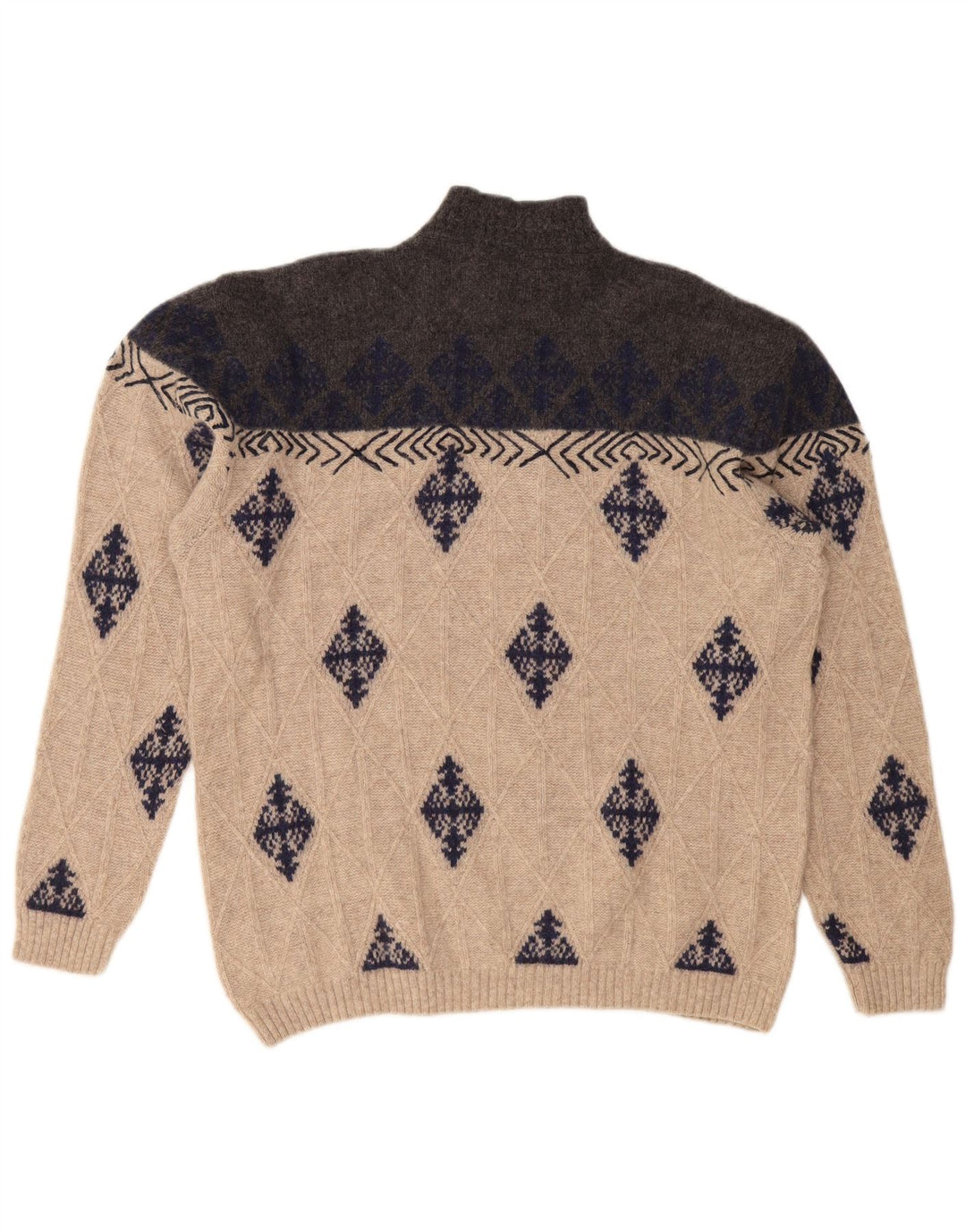 Suéter masculino VINTAGE com gola tartaruga XL bege Argyle/Diamante
