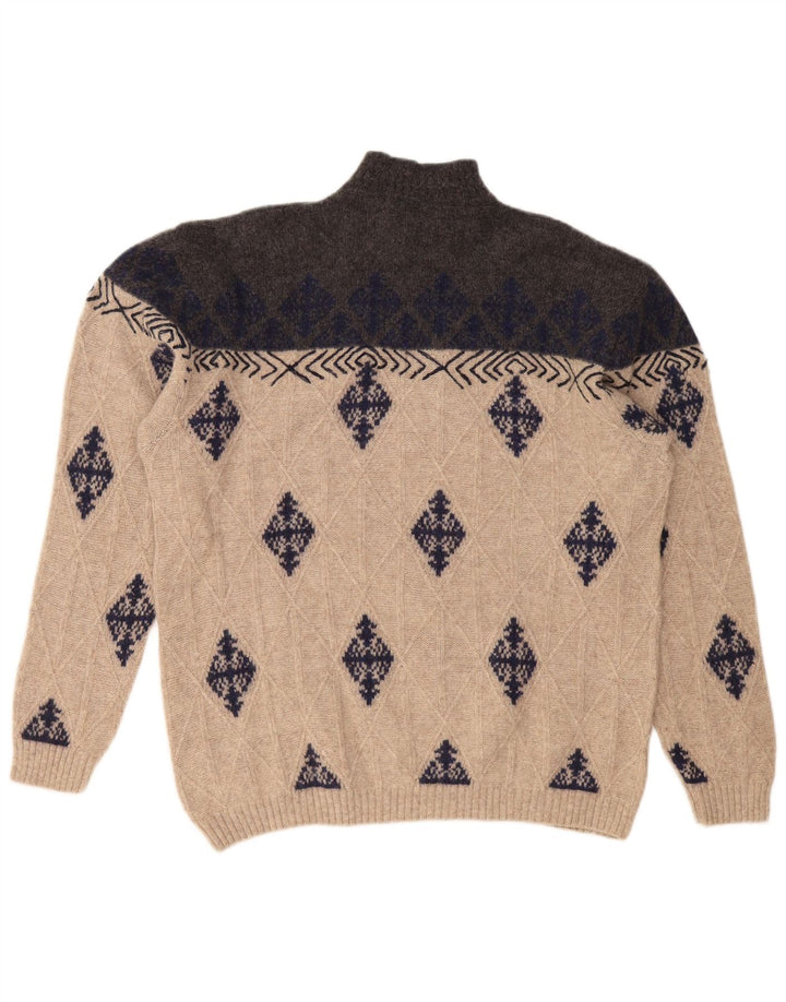 Suéter masculino VINTAGE com gola tartaruga XL bege Argyle/Diamante