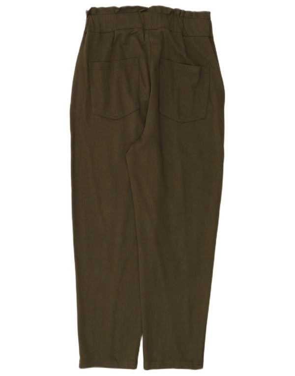 Calça feminina Zara cintura alta cônica cortada médio W28 L25 cáqui
