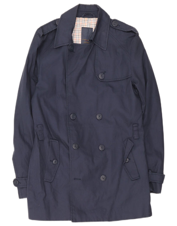 Zara Mens Trench Coat UK 40 Grande Algodão Azul Marinho