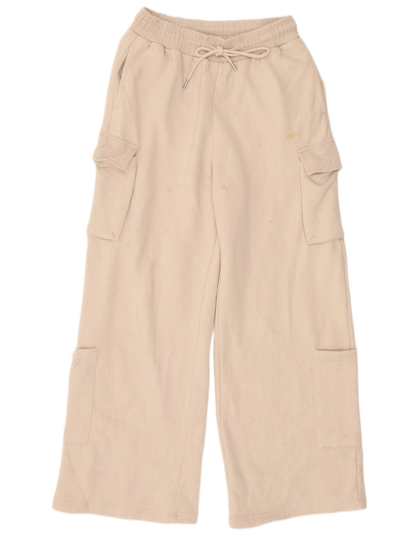 Zara Calça feminina cargo larga com perna larga Reino Unido 12 algodão bege médio